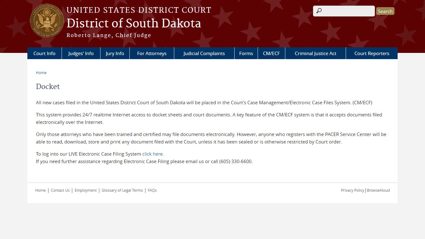 Docket | District of South Dakota | United States District Court