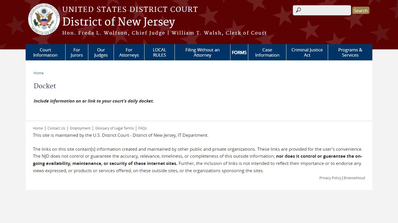 Docket | District of New Jersey | United States District Court